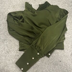 Camila Coelho Satin Puff Sleeve Blouse - Medium